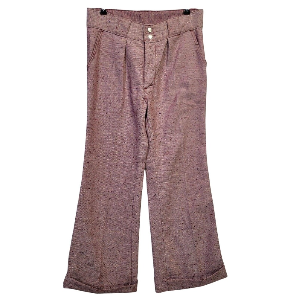 Vintage Male 70s Burgundy Slub Weave Flare Pants Mens 34x33 Scovill Zip USA‎